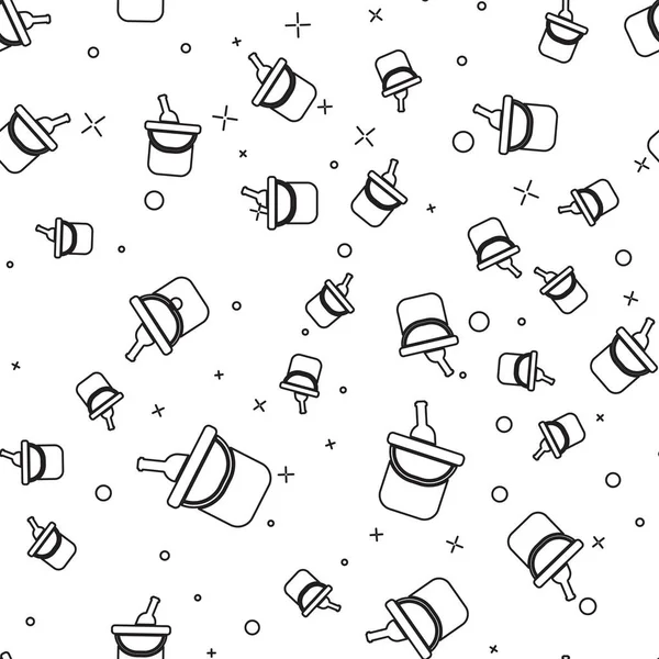 Bir buz kovası simgesi siyah şarap Şişesi beyaz arka plan üzerinde dikişsiz desen izole. Vektör İllüstrasyonu