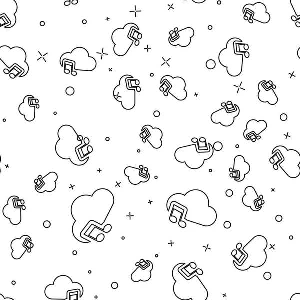 Black Music akış hizmeti simgesi beyaz arka planda kesintisiz desen yalıtılmış. Ses bulut bilgi işlem, online medya akışı, online şarkı, ses dalgası. Vektör İllüstrasyonu