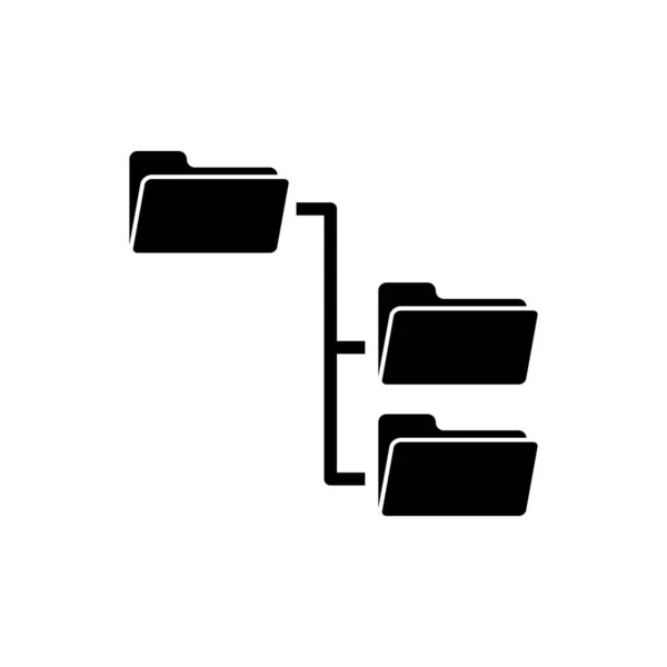 Icono de árbol de carpeta negra aislado sobre fondo blanco. Organigrama de la estructura de la carpeta de archivos de red informática. Ilustración vectorial — Archivo Imágenes Vectoriales