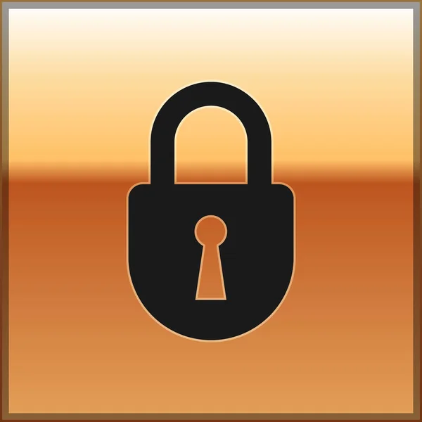 Icono de Black Lock aislado sobre fondo dorado. Señal de candado. Seguridad, seguridad, protección, concepto de privacidad. Ilustración vectorial — Vector de stock