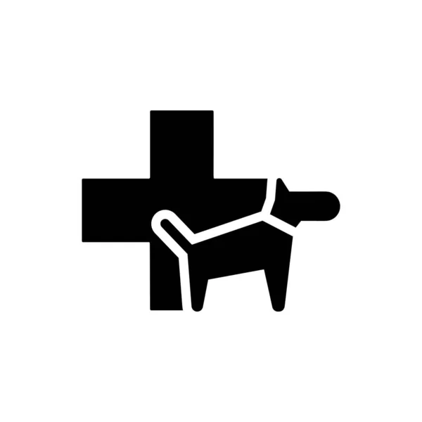 Simbol klinik kedokteran hewan hitam terisolasi. Cross dengan perawatan hewan anjing. Pet First Aid sign. Ilustrasi Vektor - Stok Vektor