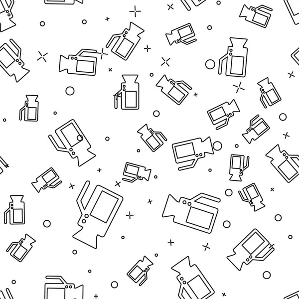 Siyah Sinema kamera ikonu beyaz arkaplanda kusursuz desen izole etti. Video kamera. Film tabelası. Film projektörü. Vektör İllüstrasyonu