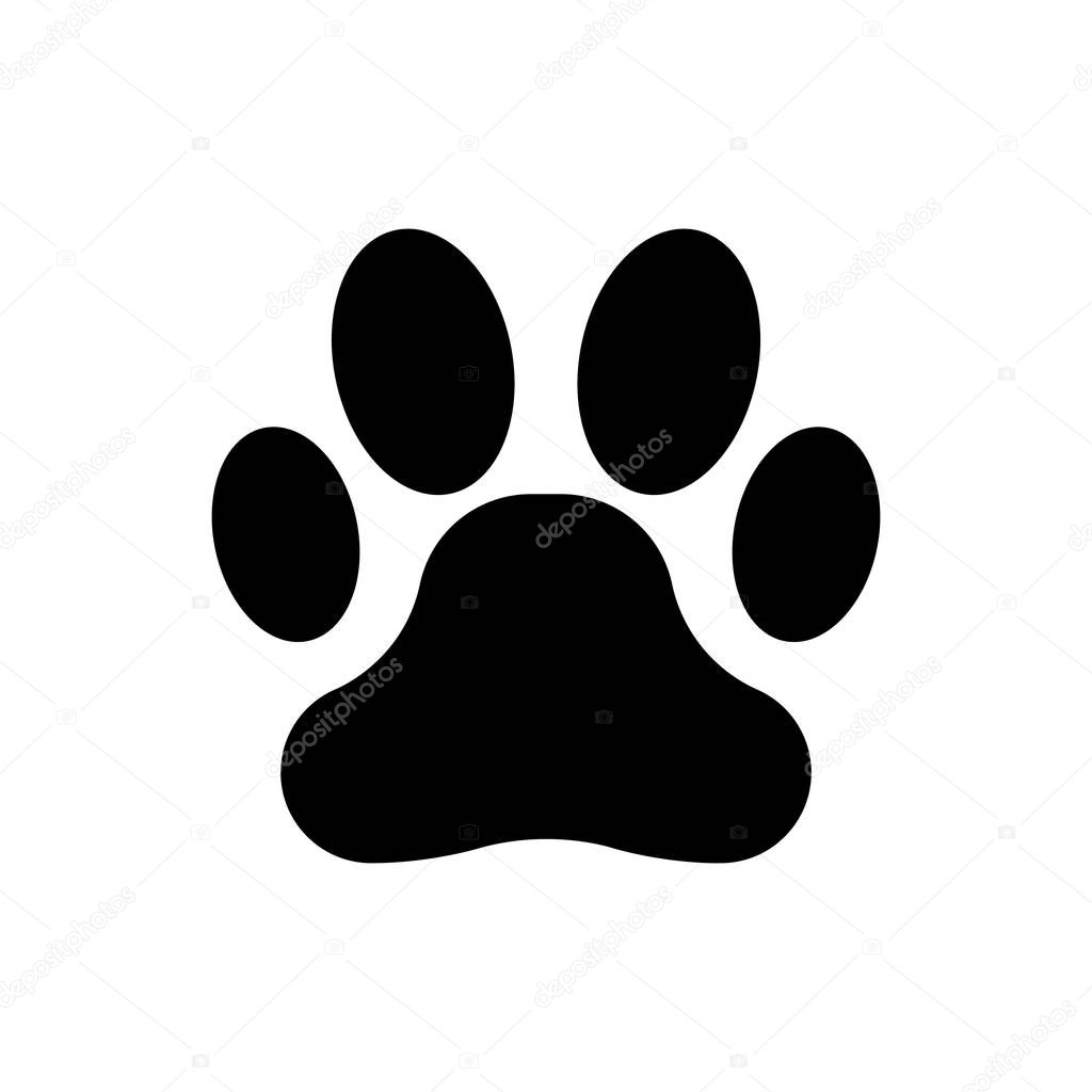 Black Paw print icon isolated. Dog or cat paw print. Animal track. Vector Illustration