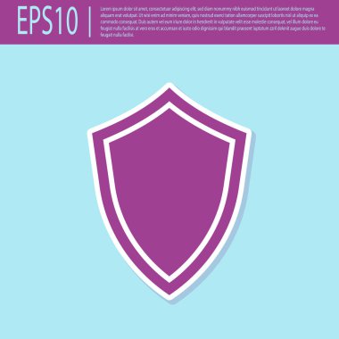 Retro mor Shield simgesi turkuaz arka plan üzerinde izole. Koruma işareti. Düz tasarım. Vektör İllüstrasyonu