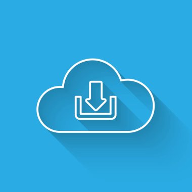 Beyaz Bulut indirme simgesi uzun gölge ile izole. Vektör İllüstrasyonu