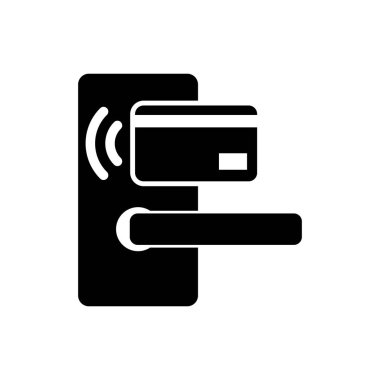 İzole simge kilidini açmak için kablosuz teknoloji ile Siyah Dijital kapı kilidi. Kapı kolu işareti. Kavramın güvenlik akıllı ev. Vektör İllüstrasyonu