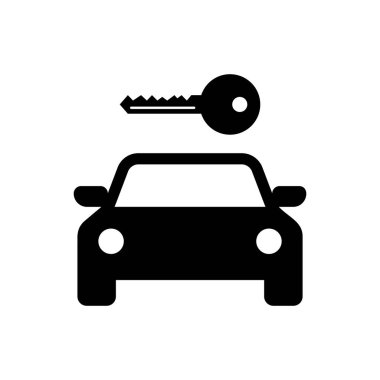 Siyah Araba kiralama simgesi beyaz arka plan üzerinde izole. Araba tabelası kirala. Araba ile anahtar. Otomobil tamir servisi, yedek parça deposu için konsept. Vektör İllüstrasyonu