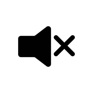 Siyah Hoparlör sessiz simgesi beyaz arka planda yalıtılmış. Ses simgesi yok. Ses Kapalı simgesi. Vektör İllüstrasyonu