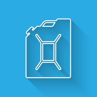 Uzun gölge ile izole edilen benzin simgesi için Beyaz teneke kutu. Dizel gaz simgesi. Vektör Illustration