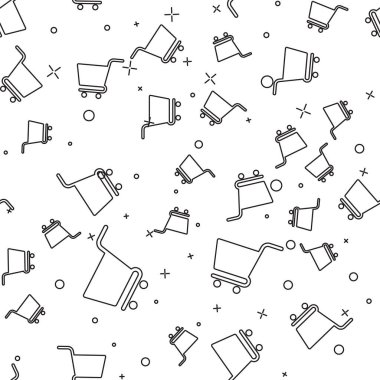 Siyah Alışveriş sepeti simgesi beyaz arka plan üzerinde sorunsuz desen izole. Online satın alma konsepti. Teslimat hizmeti işareti. Süpermarket sepeti sembolü. Vektör İllüstrasyonu