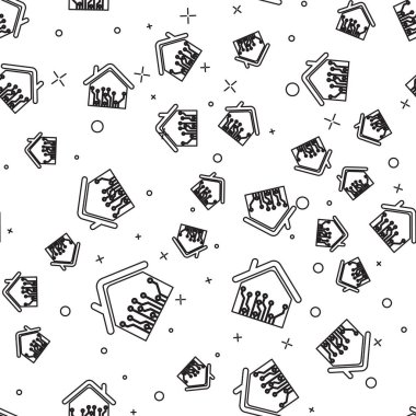 Siyah Smart ev çizgisi simgesi beyaz arka plan üzerinde sorunsuz desen izole. Uzaktan kumanda. Vektör İllüstrasyonu