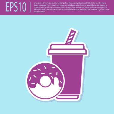 Retro mor Soda içme saman ve çörek simgesi turkuaz arka plan üzerinde izole ile içki. Fast food sembolü. Vektör İllüstrasyonu