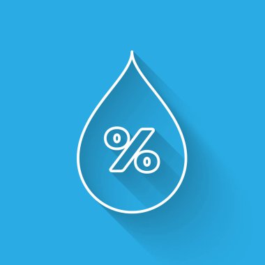 Uzun gölge ile yalıtılmış Beyaz Su damla yüzdesi simgesi. Nem analizi. Vektör İllüstrasyonu