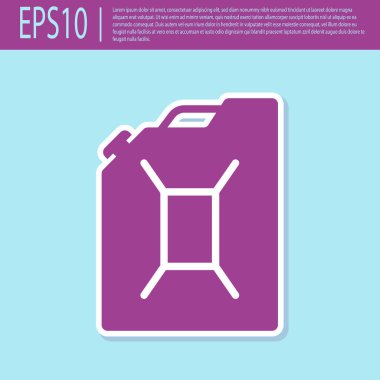 Turkuaz arka planda izole benzin simgesi Retro mor teneke kutu. Dizel gaz simgesi. Düz tasarım. Vektör Illustration