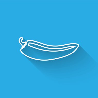 Beyaz Acı biber pod çizgi simgesi uzun gölge ile izole. Tasarım bakkal, mutfak ürünleri, baharat ve baharat paketi, yemek kitabı için. Vektör İllüstrasyonu