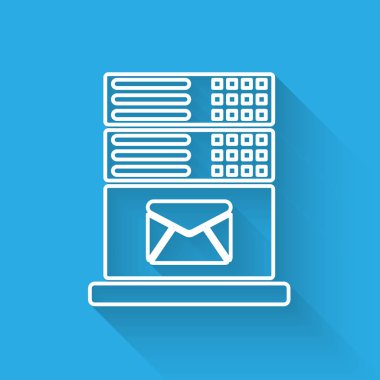White Mail sunucu satırı simgesi uzun gölge ile yalıtılmış. Vektör İllüstrasyonu