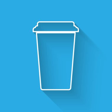 Beyaz Kahve fincan simgesi uzun gölge ile izole. Sıcak kahve ile tek kullanımlık kahve fincanı. Vektör İllüstrasyonu