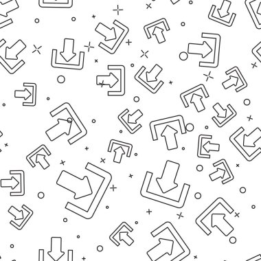 Siyah İndirsimgesi beyaz arka plan üzerinde sorunsuz desen izole. Yükle düğmesi. Yük sembolü. Ok noktası aşağıya doğru. Vektör İllüstrasyonu