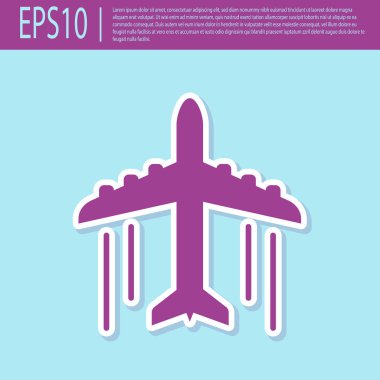 Retro mor Düzlem simgesi turkuaz arka plan üzerinde izole. Uçan uçak simgesi. Uçak işareti. Düz tasarım. Vektör İllüstrasyonu