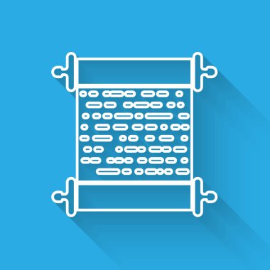 Beyaz Kağıt kaydırma simgesi uzun gölge ile yalıtılmış. Tuval kaydırma işareti. Vektör İllüstrasyonu