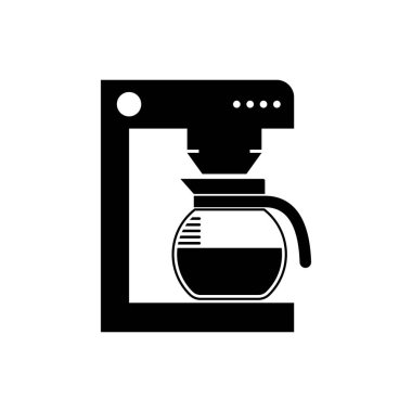 Beyaz arka plan üzerinde izole cam pot simgesi ile Siyah Kahve makinesi. Vektör İllüstrasyonu