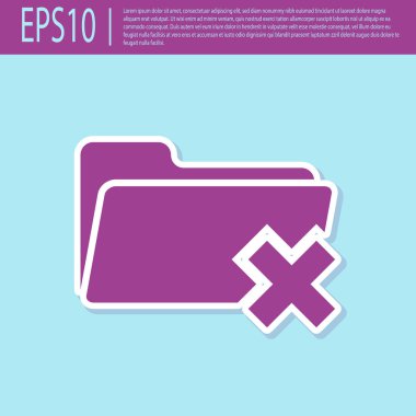 Retro mor Silme klasör simgesi turkuaz arka planda yalıtılmış. Geri dönüşüm kutusu ile klasör. Silme veya hata klasörü. Bilgisayar bilgileri klasörü işaretini kapatın. Düz tasarım. Vektör İllüstrasyonu