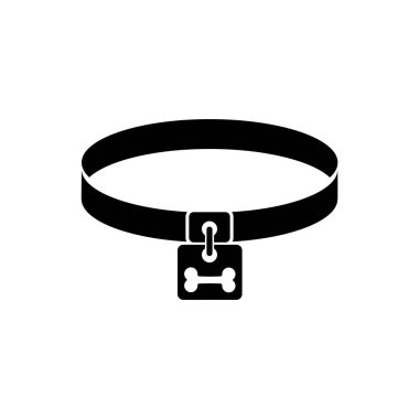 İsim etiketi ve kemik plak simgesi izole ile Siyah Köpek yaka. Evcil hayvanlar için erzak. Kedi ve köpek bakımı. Evcil köpek zincirleri. Vektör İllüstrasyonu