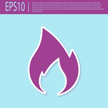 Retro mor Yangın alev simgesi turkuaz arka plan üzerinde izole. Isı sembolü. Vektör İllüstrasyonu