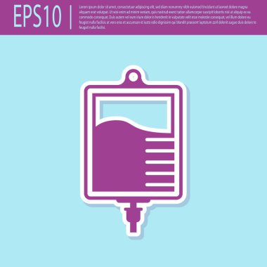 Retro mor Iv çanta simgesi turkuaz arka plan izole. Kan torbası simgesi. Bağış kan kavramı. Tedavi ve tedavi kavramı, kemoterapi. Düz tasarım. Vektör İllüstrasyonu