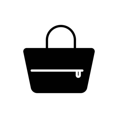 Beyaz arkaplanda siyah çanta simgesi izole edildi. Kadın el çantası işareti. Glamour günlük bagaj sembolü. Vektör İllüstrasyonu