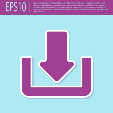 Retro mor İndir simgesi turkuaz arka plan üzerinde izole. Yükle düğmesi. Yük sembolü. Ok noktası aşağıya doğru. Düz tasarım. Vektör İllüstrasyonu