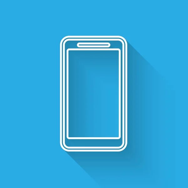 Witte smartphone, pictogram van de mobiele telefoonlijn geïsoleerd met lange schaduw. Vector illustratie — Stockvector