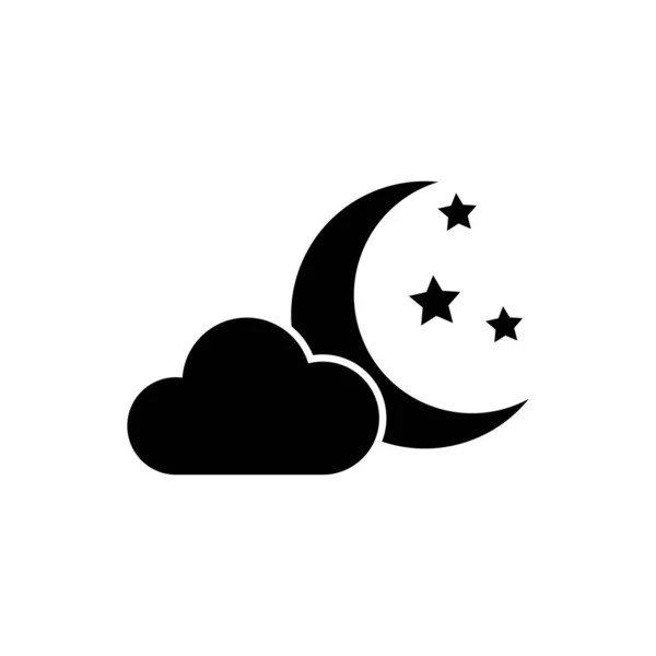 Nube Negra con luna y estrellas icono aislado sobre fondo blanco. Señal de noche nublada. Sueños del sueño símbolo. Señal de la noche o la cama. Ilustración vectorial — Vector de stock