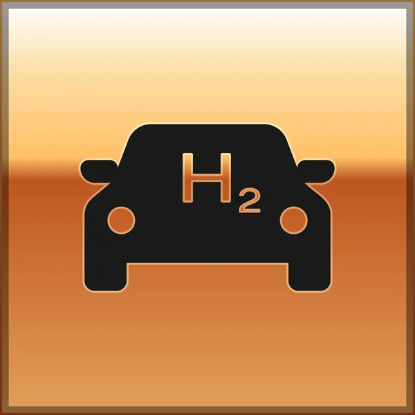 Icône voiture hydrogène noir isolé sur fond or. Panneau de gare H2. Hydrogène voiture à pile à combustible écologique zéro émission. Illustration vectorielle — Image vectorielle
