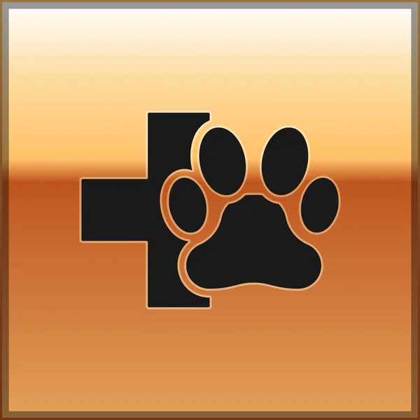 Czarny ikona symbol kliniki weterynaryjnej na białym tle. Krzyż Szpital znak. Stylizowane Paw Print psa lub kota. PET znak pierwszej pomocy. Ilustracja wektorowa — Wektor stockowy