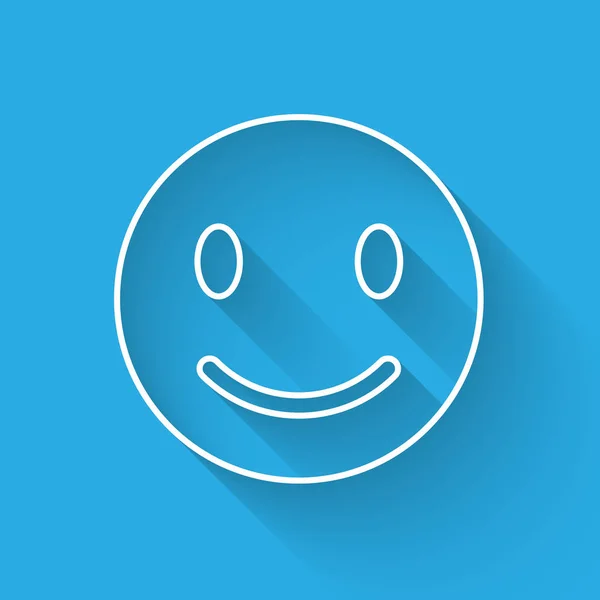 White Smile icona della linea del viso isolata con lunga ombra. emoticon sorridente. Felice smiley chat simbolo. Illustrazione vettoriale — Vettoriale Stock