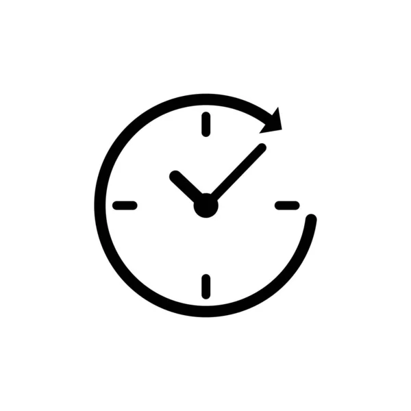Orologio nero con icona a freccia isolata su sfondo bianco. Simbolo temporale. Rotazione in senso orario icona freccia e tempo. Illustrazione vettoriale — Vettoriale Stock