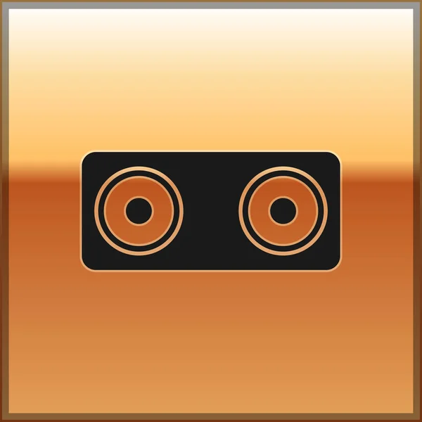 Black Stereo speaker icon isolated on gold background. Sound system speakers. Music icon. Musical column speaker bass equipment. Vector Illustration — Stock Vector