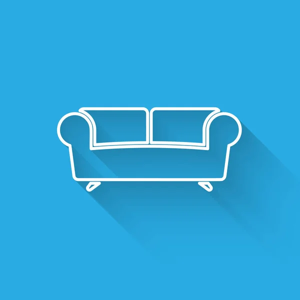 White Sofa icon isolated with long shadow. Vector Illustration — Stock Vector