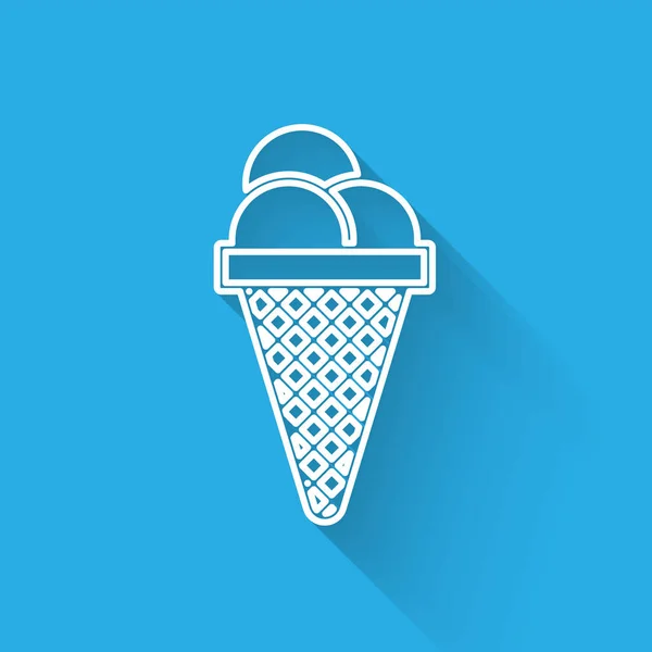 Bílá zmrzlina v ikonce s vaflovým kuželem izolovaná dlouhým stínem. Sladký symbol. Vektorová ilustrace — Stockový vektor