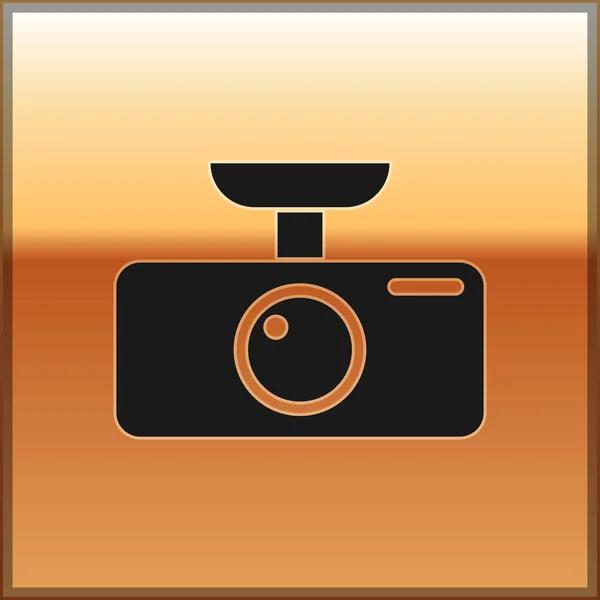 Black Car DVR icon isolated on gold background. Car digital video recorder icon. Vector Illustration — Stock Vector