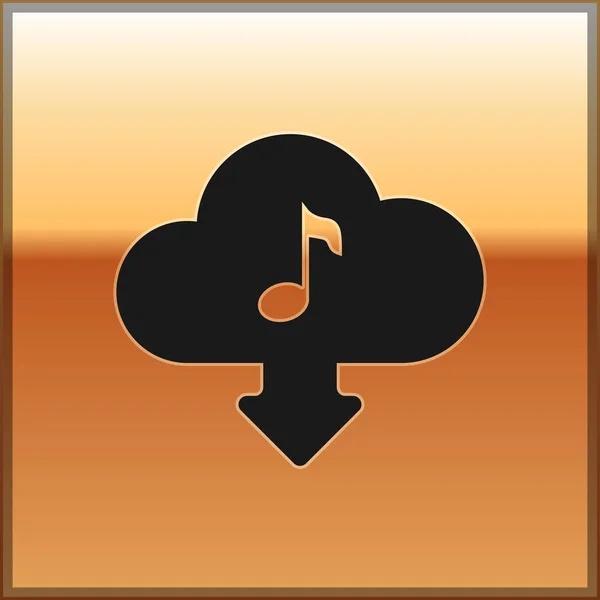 Black Cloud télécharger icône de musique isolé sur fond doré. Service de streaming de musique, cloud computing sonore, streaming multimédia en ligne, onde audio. Illustration vectorielle — Image vectorielle