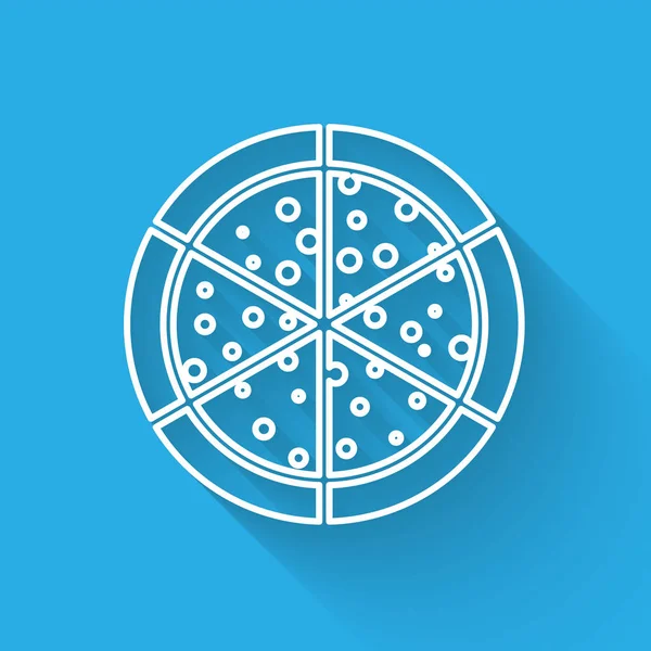 Fehér pizza vonal ikonra elszigetelt hosszú árnyékot. Vektoros illusztráció — Stock Vector