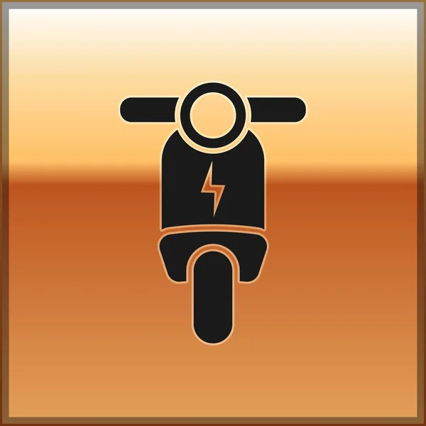 Icono de scooter eléctrico negro aislado sobre fondo dorado. Ilustración vectorial — Vector de stock