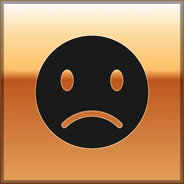 Black Sad smile icon isolated on gold background. Emoticon face. Vector Illustration — Stock Vector