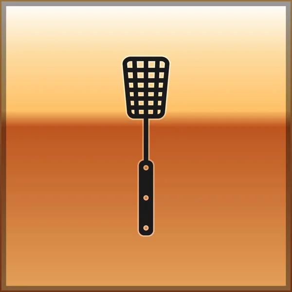 Icono de espátula Black Barbecue aislado sobre fondo dorado. Icono de espátula de cocina. Signo de espátula de barbacoa. Barbacoa y parrilla. Ilustración vectorial — Vector de stock