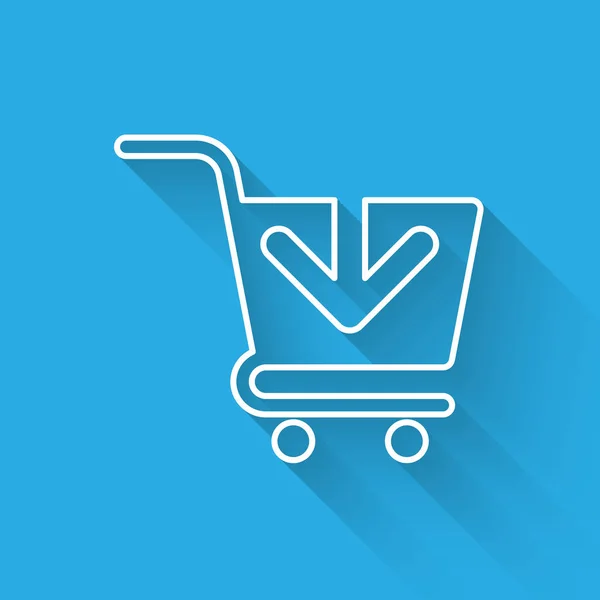 White Add to Shopping cart line icon isolated with long shadow. Online buying concept. Delivery service sign. Supermarket basket symbol. Vector Illustration — Stock Vector