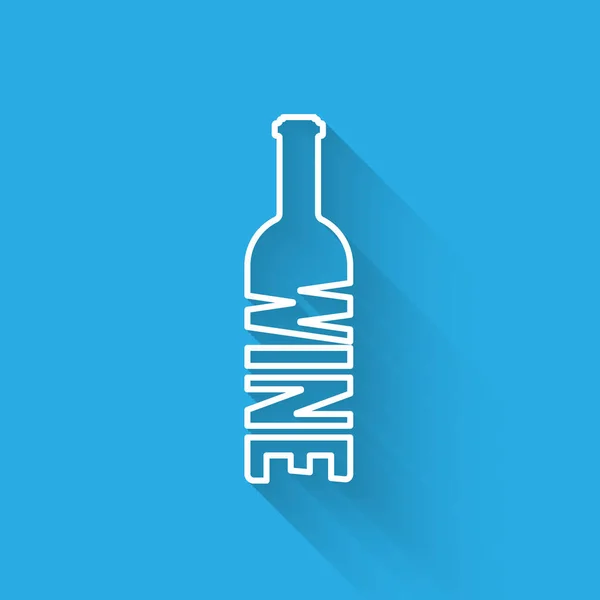 Botella blanca de vino icono aislado con sombra larga. Una botella de vino con letras. Ilustración vectorial — Vector de stock