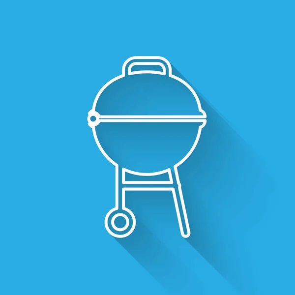 Icône de ligne de barbecue blanche isolée avec une longue ombre. Barbecue grill party. Illustration vectorielle — Image vectorielle