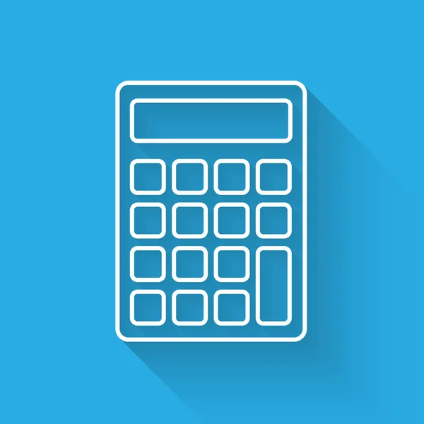 Biała ikona kalkulatora wyizolowana długim cieniem. Symbol księgowości. Obliczenia biznesowe matematyki i finansów. Ilustracja wektorowa — Wektor stockowy